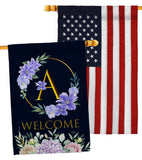 Welcome A Initial - Floral Spring Vertical Impressions Decorative Flags HG130235 Made In USA