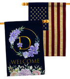 Welcome D Initial - Floral Spring Vertical Impressions Decorative Flags HG130238 Made In USA