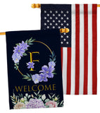 Welcome F Initial - Floral Spring Vertical Impressions Decorative Flags HG130240 Made In USA