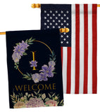 Welcome I Initial - Floral Spring Vertical Impressions Decorative Flags HG130243 Made In USA