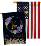 Welcome K Initial - Floral Spring Vertical Impressions Decorative Flags HG130245 Made In USA