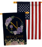 Welcome N Initial - Floral Spring Vertical Impressions Decorative Flags HG130248 Made In USA