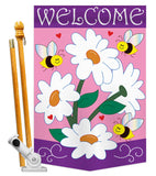 Daisies - Floral Spring Vertical Applique Decorative Flags HG104060
