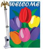 Welcome Tulips - Floral Spring Vertical Applique Decorative Flags HG104061