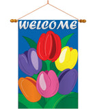 Welcome Tulips - Floral Spring Vertical Applique Decorative Flags HG104061