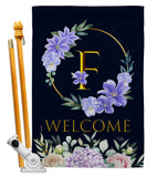 Welcome F Initial - Floral Spring Vertical Impressions Decorative Flags HG130240 Made In USA