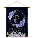 Welcome P Initial - Floral Spring Vertical Impressions Decorative Flags HG130250 Made In USA