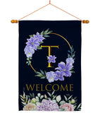 Welcome T Initial - Floral Spring Vertical Impressions Decorative Flags HG130254 Made In USA