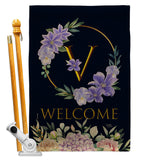 Welcome V Initial - Floral Spring Vertical Impressions Decorative Flags HG130256 Made In USA