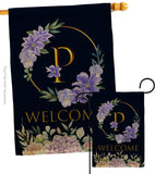 Welcome P Initial - Floral Spring Vertical Impressions Decorative Flags HG130250 Made In USA