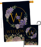 Welcome W Initial - Floral Spring Vertical Impressions Decorative Flags HG130257 Made In USA