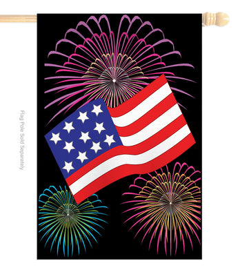 US Fireworks - Fourth of July Americana Vertical Applique Decorative Flags HG111039