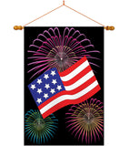 US Fireworks - Fourth of July Americana Vertical Applique Decorative Flags HG111039