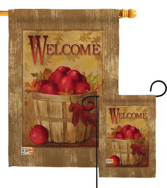 Welcome Apple Basket - Fruits Food Vertical Impressions Decorative Flags HG117042 Made In USA