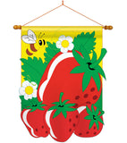 Strawberries Garden - Fruits Food Vertical Applique Decorative Flags HG117011