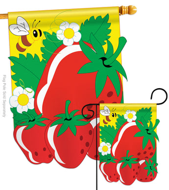 Strawberries Garden - Fruits Food Vertical Applique Decorative Flags HG117011