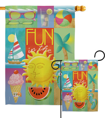 Summer Collage - Fun In The Sun Summer Vertical Impressions Decorative Flags HG106065 Made In USA