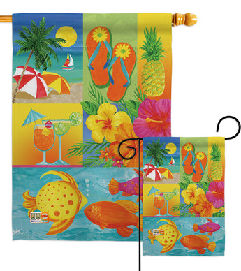 Tropical Collage - Fun In The Sun Summer Vertical Impressions Decorative Flags HG106067 Made In USA