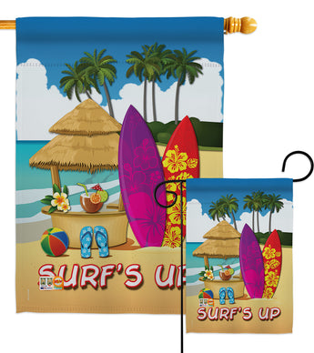 Surf's Up Hut - Fun In The Sun Summer Vertical Impressions Decorative Flags HG106070 Made In USA