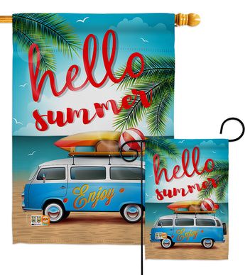 Hello Summer, Enjoy Bus - Fun In The Sun Summer Vertical Impressions Decorative Flags HG106084 Made In USA