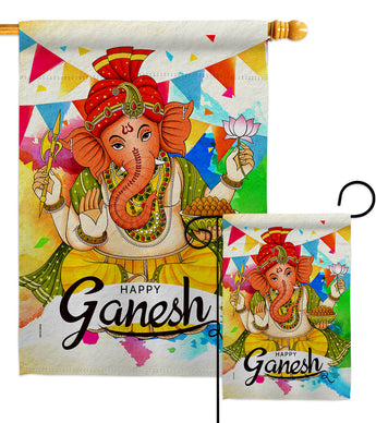 Happy Ganesh - Faith & Religious Inspirational Vertical Impressions Decorative Flags HG190003 Made In USA