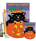 Black Cat - Halloween Fall Vertical Applique Decorative Flags HG112042 Imported