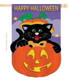 Black Cat - Halloween Fall Vertical Applique Decorative Flags HG112042 Imported