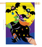 Bats & Witch - Halloween Fall Vertical Applique Decorative Flags HG112044 Imported