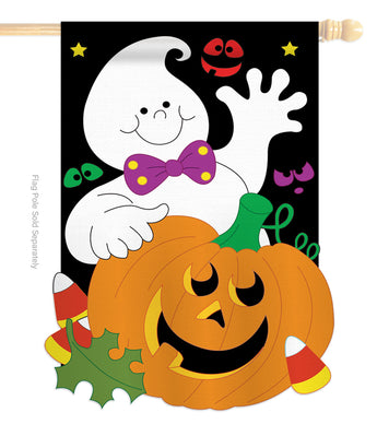 Friendly Ghost - Halloween Fall Vertical Applique Decorative Flags HG112045 Imported