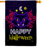 Neon Halloween Cat - Halloween Fall Vertical Impressions Decorative Flags HG112108 Made In USA