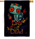 Skull Cat - Halloween Fall Vertical Impressions Decorative Flags HG112110 Made In USA