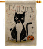 Halloween Tuxedo Cat - Halloween Fall Horizontal Impressions Decorative Flags HG190175 Made In USA