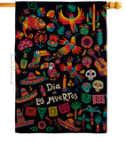 Fiesta Dia de Muertos - Halloween Fall Vertical Impressions Decorative Flags HG192694 Made In USA