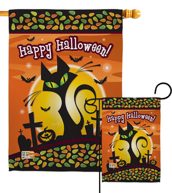 Halloween Black Cat - Halloween Fall Vertical Impressions Decorative Flags HG112050 Made In USA