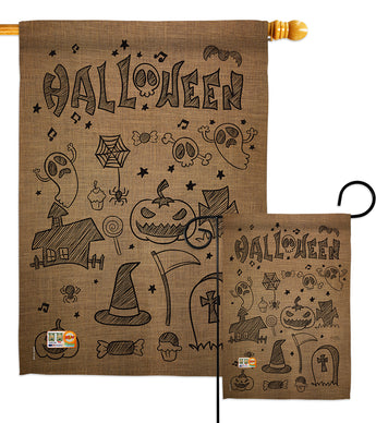 Halloween Doodles - Halloween Fall Vertical Impressions Decorative Flags HG112061 Made In USA