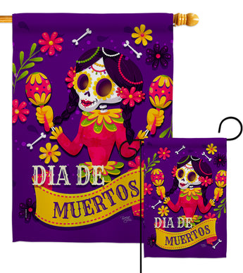 Lady Dia De Muertos - Halloween Fall Vertical Impressions Decorative Flags HG112091 Made In USA