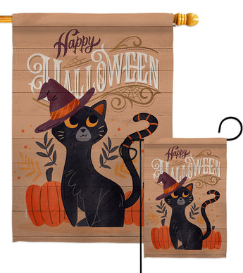 Witchy Cat - Halloween Fall Vertical Impressions Decorative Flags HG112101 Made In USA