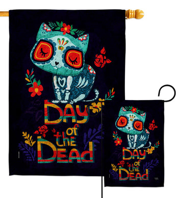 Skull Cat - Halloween Fall Vertical Impressions Decorative Flags HG112110 Made In USA