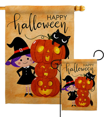 Playful Witch - Halloween Fall Vertical Impressions Decorative Flags HG112113 Made In USA