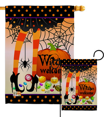 Witches Welcome - Halloween Fall Vertical Impressions Decorative Flags HG137069 Made In USA