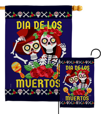 Dia De Los Muertos Pair - Halloween Fall Vertical Impressions Decorative Flags HG137246 Made In USA