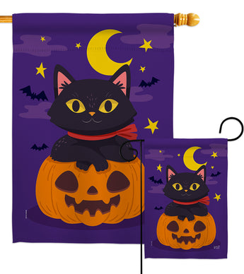 Halloween Kitty - Halloween Fall Vertical Impressions Decorative Flags HG137297 Made In USA
