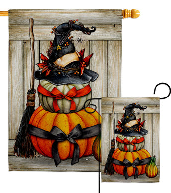 Witch Pumpkins - Halloween Fall Vertical Impressions Decorative Flags HG137633 Made In USA