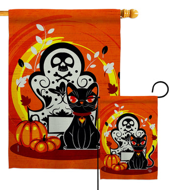 Halloween Kitty - Halloween Fall Vertical Impressions Decorative Flags HG192652 Made In USA