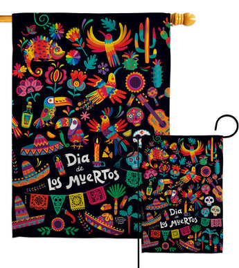 Fiesta Dia de Muertos - Halloween Fall Vertical Impressions Decorative Flags HG192694 Made In USA