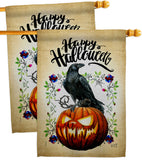 Crow & Pumpkin - Halloween Fall Horizontal Impressions Decorative Flags HG130411 Made In USA