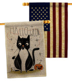 Halloween Tuxedo Cat - Halloween Fall Horizontal Impressions Decorative Flags HG190175 Made In USA