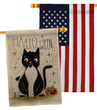 Halloween Tuxedo Cat - Halloween Fall Horizontal Impressions Decorative Flags HG190175 Made In USA