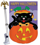 Black Cat - Halloween Fall Vertical Applique Decorative Flags HG112042 Imported