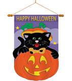 Black Cat - Halloween Fall Vertical Applique Decorative Flags HG112042 Imported